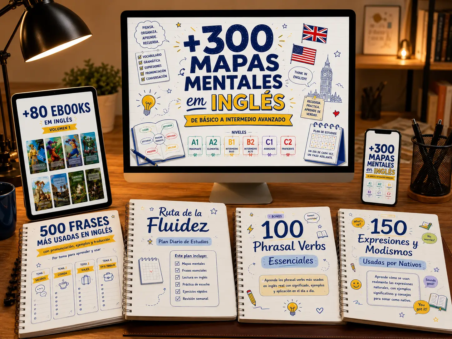 Mockup del Kit Completo de Inglés Visual